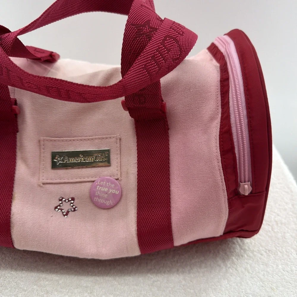 American Girl Pink And Red Weekend Duffle Bag Gym Bag Travel Tote With Pin